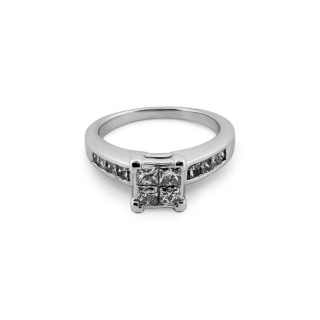 1ctw Princess Cut Diamond Quad Engagement Ring in 14k White Gold