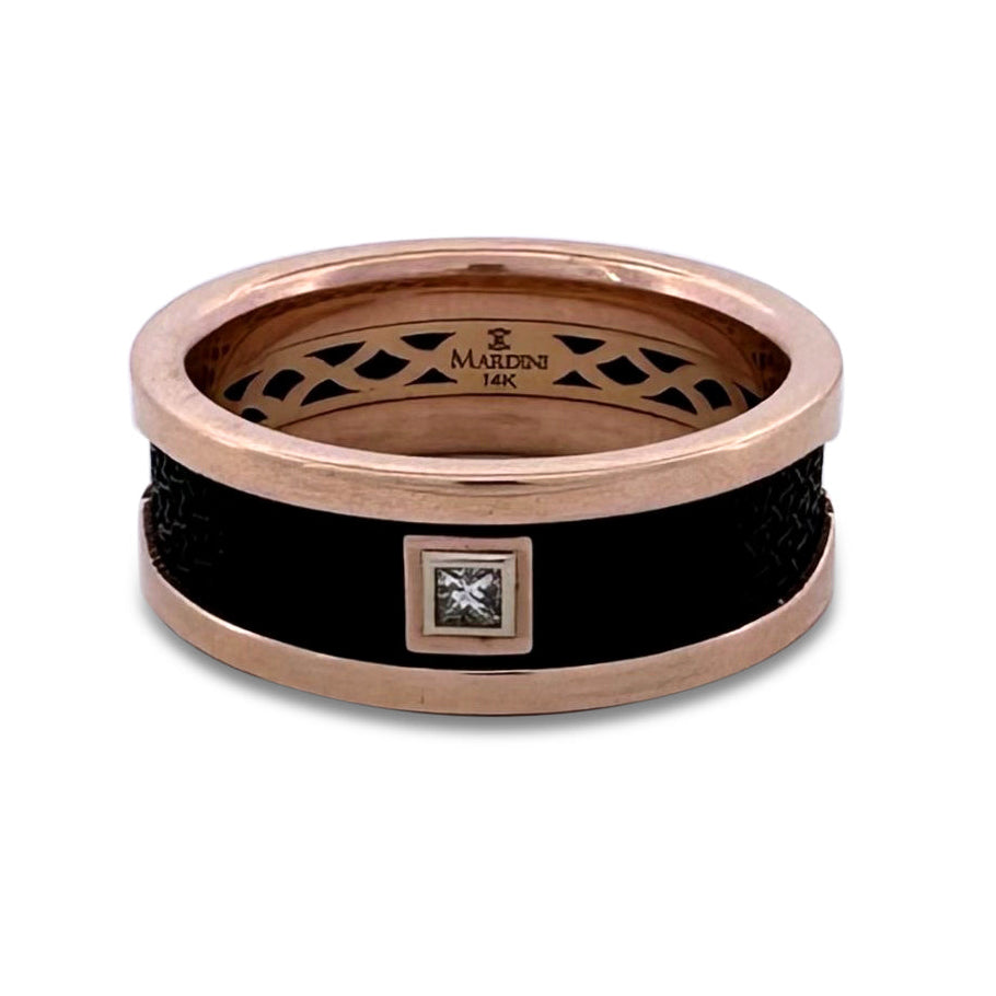 0.05ct Princess Cut Natural Diamond & Carbon Fiber Men's Wedding Band in 14k Rose Gold