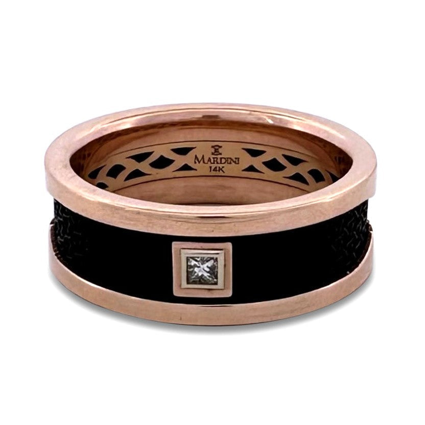 0.05ct Princess Cut Natural Diamond & Carbon Fiber Men's Wedding Band in 14k Rose Gold
