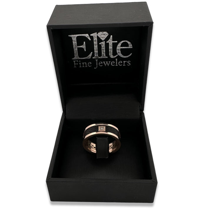 0.05ct Princess Cut Natural Diamond & Carbon Fiber Men's Wedding Band in 14k Rose Gold