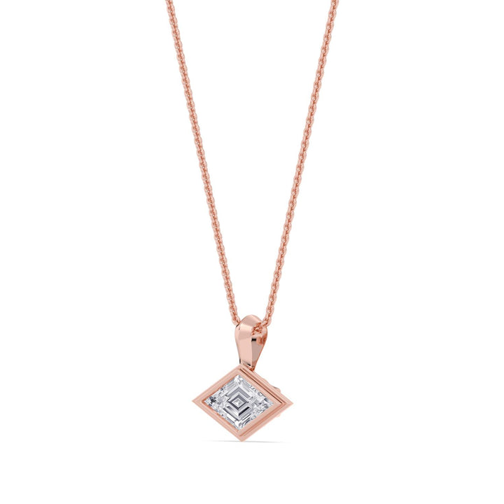 1ct Lozenge Shaped Lab-Grown Diamond Bezel-Set Pendant Necklace in 14k Rose Gold