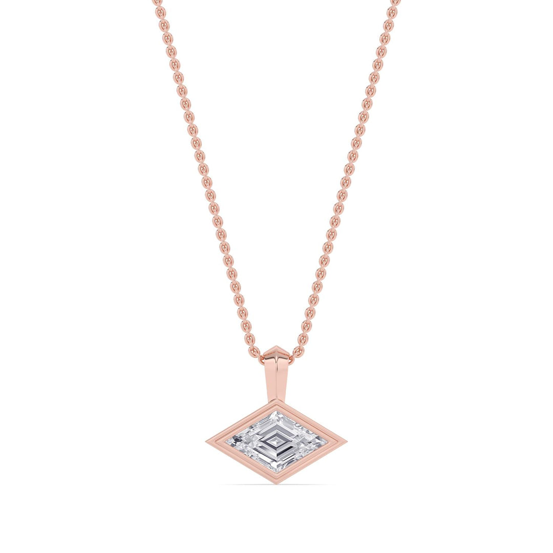 1ct Lozenge Shaped Lab-Grown Diamond Bezel-Set Pendant Necklace in 14k Rose Gold