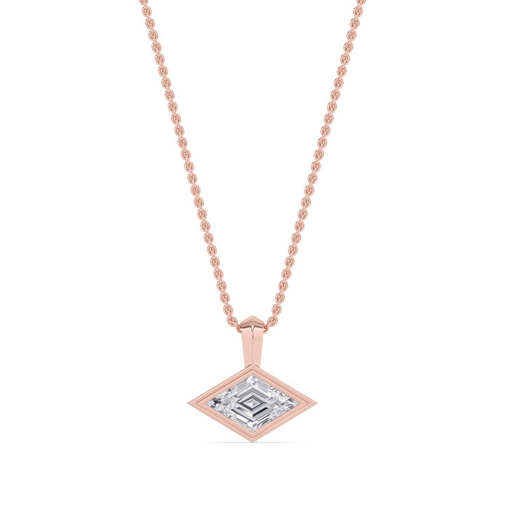 1ct Lozenge Shaped Lab-Grown Diamond Bezel-Set Pendant Necklace in 14k Rose Gold