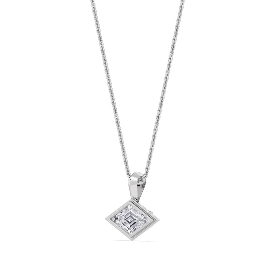 1ct Lozenge Shaped Lab-Grown Diamond Bezel-Set Pendant Necklace in 14k White Gold