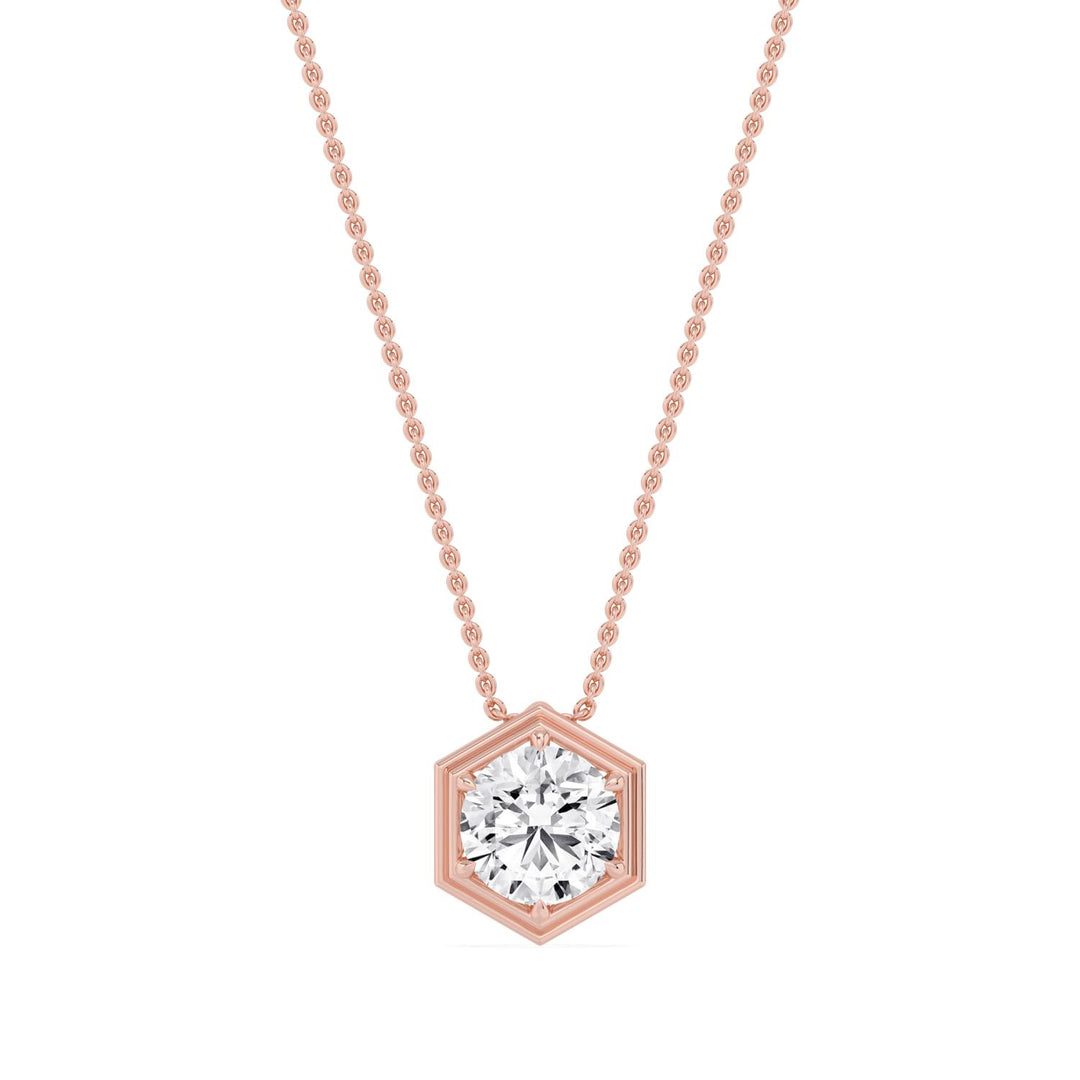 2ct Round Brilliant Lab-Grown Diamond Hexagonal Pendant Necklace in 14k Rose Gold