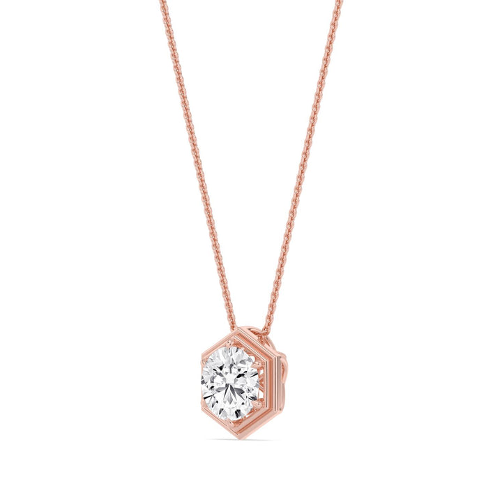 2ct Round Brilliant Lab-Grown Diamond Hexagonal Pendant Necklace in 14k Rose Gold