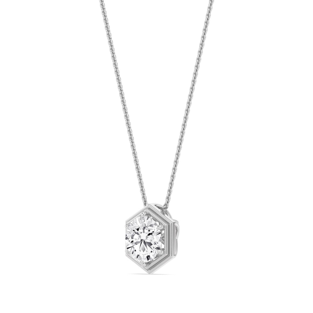 2ct Round Brilliant Lab-Grown Diamond Hexagonal Pendant Necklace in 14k White Gold