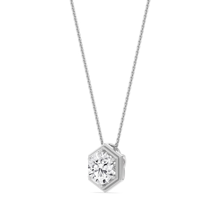 2ct Round Brilliant Lab-Grown Diamond Hexagonal Pendant Necklace in 14k White Gold