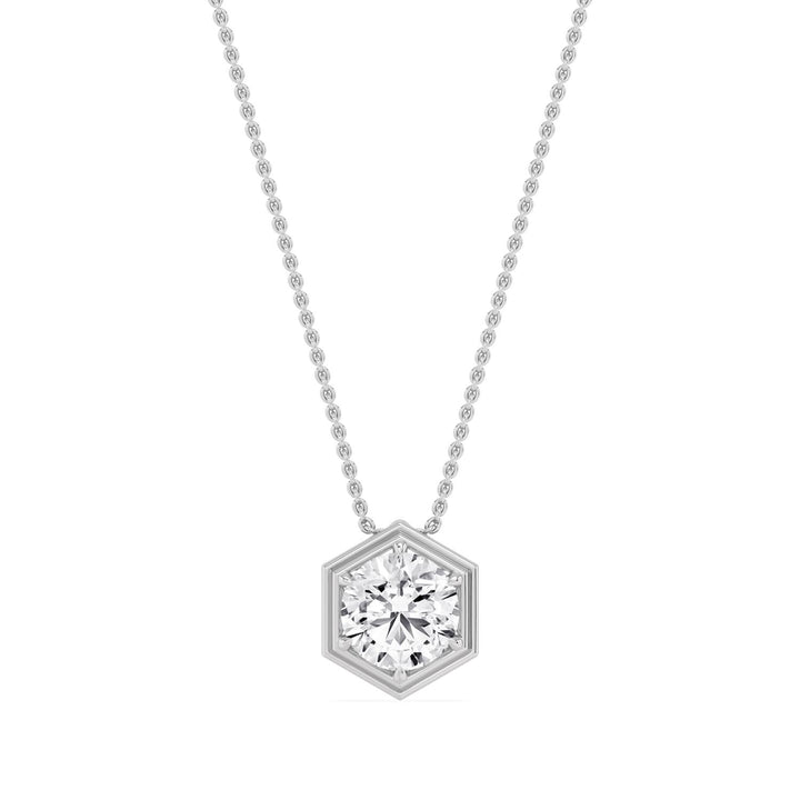 2ct Round Brilliant Lab-Grown Diamond Hexagonal Pendant Necklace in 14k White Gold