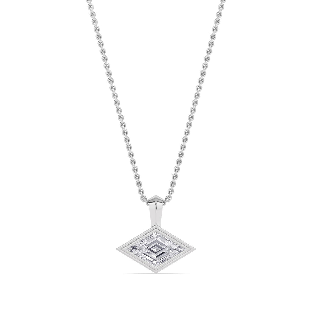 1ct Lozenge Shaped Lab-Grown Diamond Bezel-Set Pendant Necklace in 14k White Gold