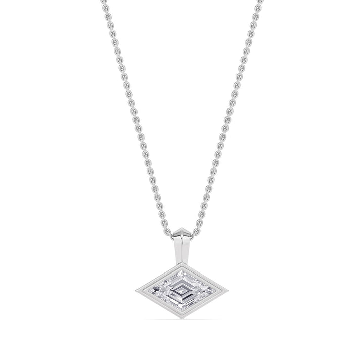 1ct Lozenge Shaped Lab-Grown Diamond Bezel-Set Pendant Necklace in 14k White Gold
