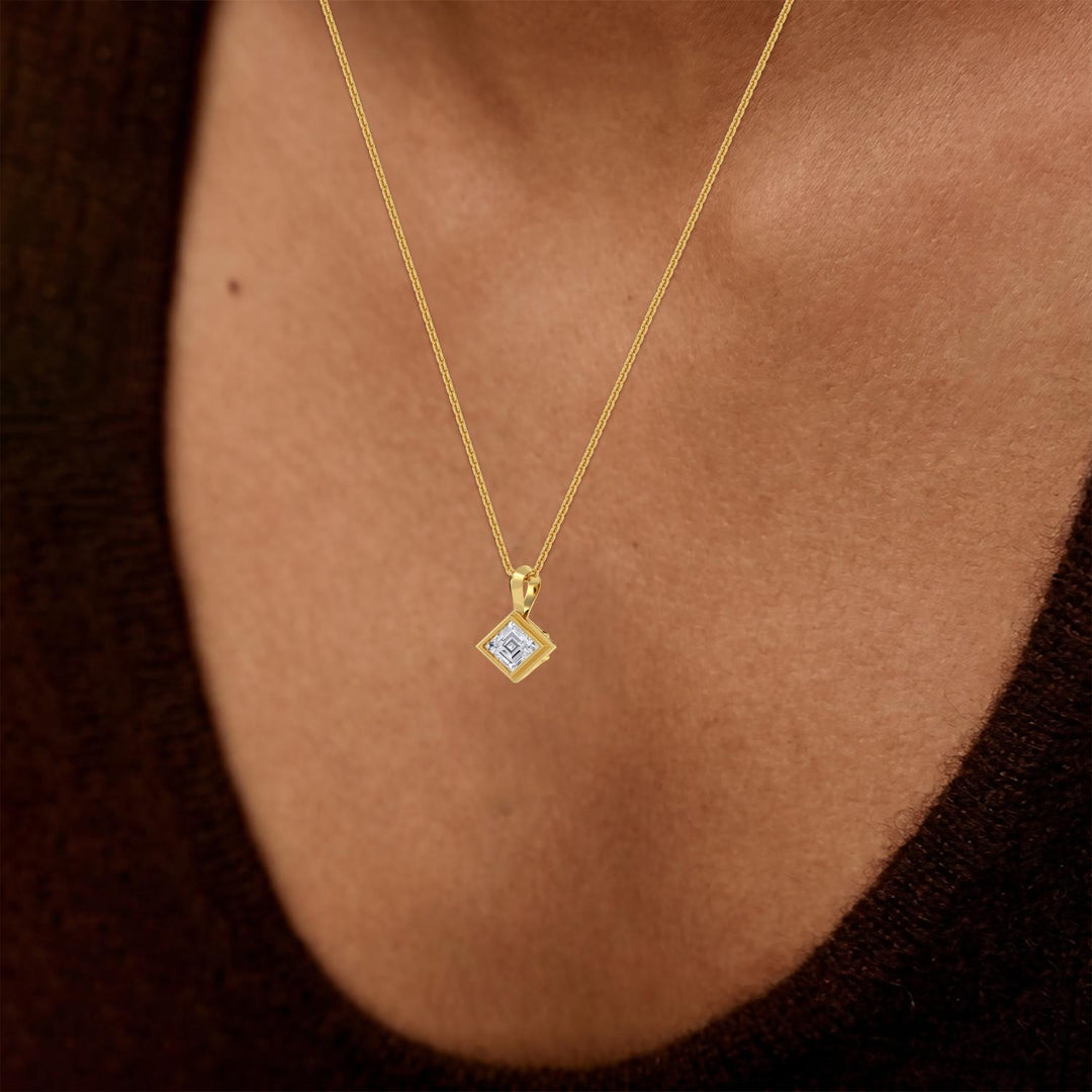 1ct Lozenge Shaped Lab-Grown Diamond Bezel-Set Pendant Necklace in 14k Yellow Gold