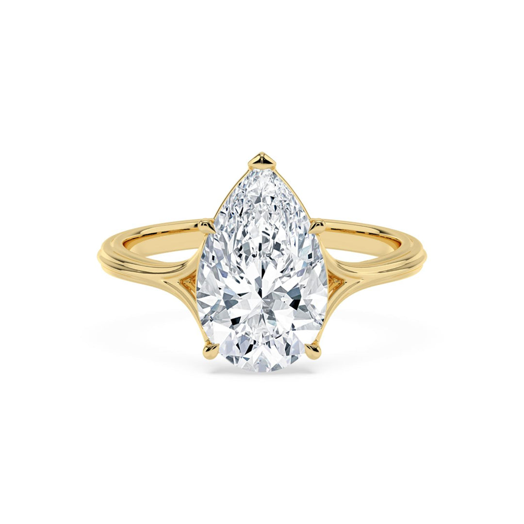 IGI Graded 3.04ct Pear Cut Lab-Grown Diamond Solitaire Split-Shank Engagement Ring in 14k Yellow Gold