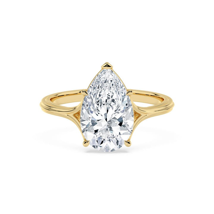 IGI Graded 3.04ct Pear Cut Lab-Grown Diamond Solitaire Split-Shank Engagement Ring in 14k Yellow Gold