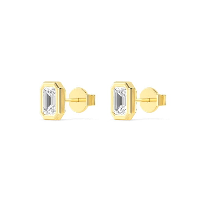 3.20ctw Emerald Cut Bezel Set Lab-Grown Diamond Stud Earrings in 14k Yellow Gold