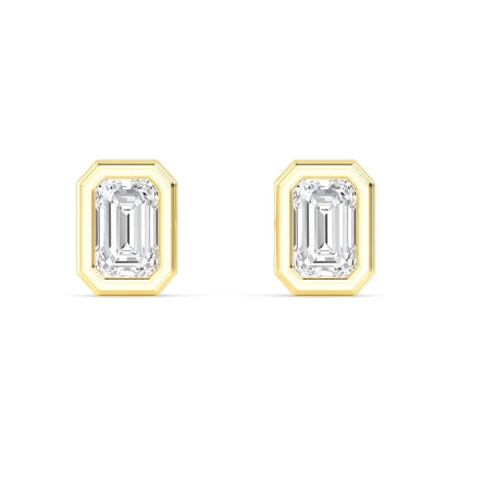 3.20ctw Emerald Cut Bezel Set Lab-Grown Diamond Stud Earrings in 14k Yellow Gold