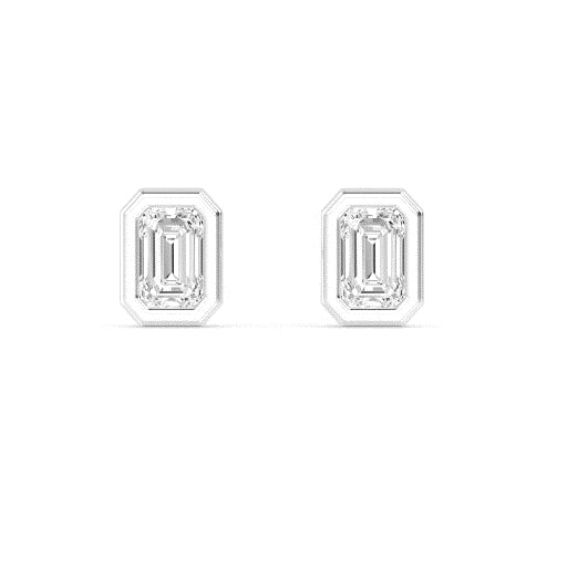 3.20ctw Emerald Cut Bezel Set Lab-Grown Diamond Stud Earrings in 14k White Gold