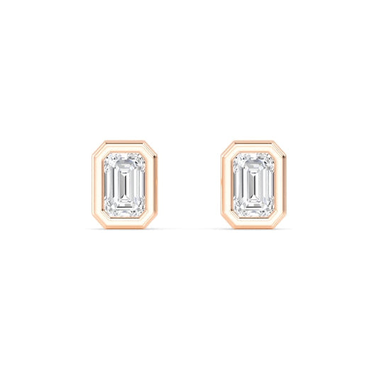 3.20ctw Emerald Cut Bezel Set Lab-Grown Diamond Stud Earrings in 14k Rose Gold