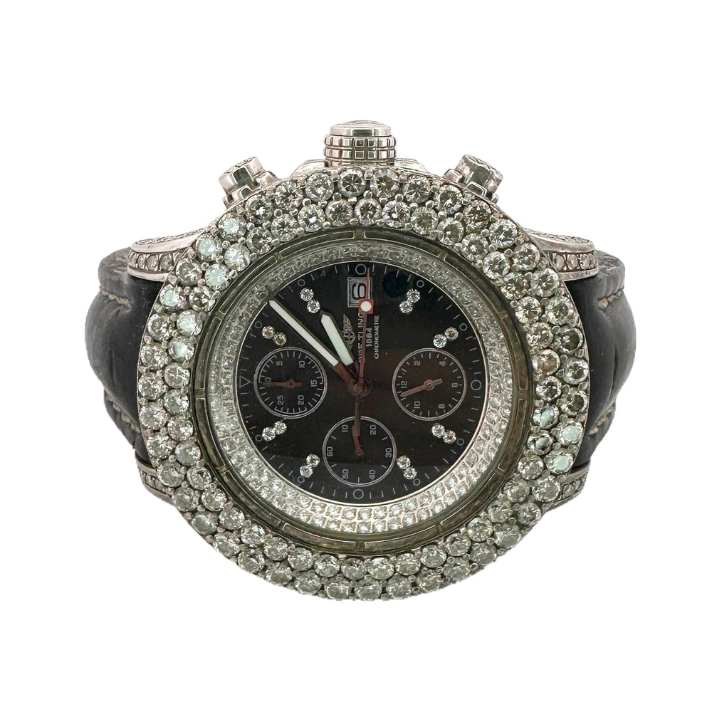 Breitling Super Avenger Chronograph with Diamonds Leather Strap Watch