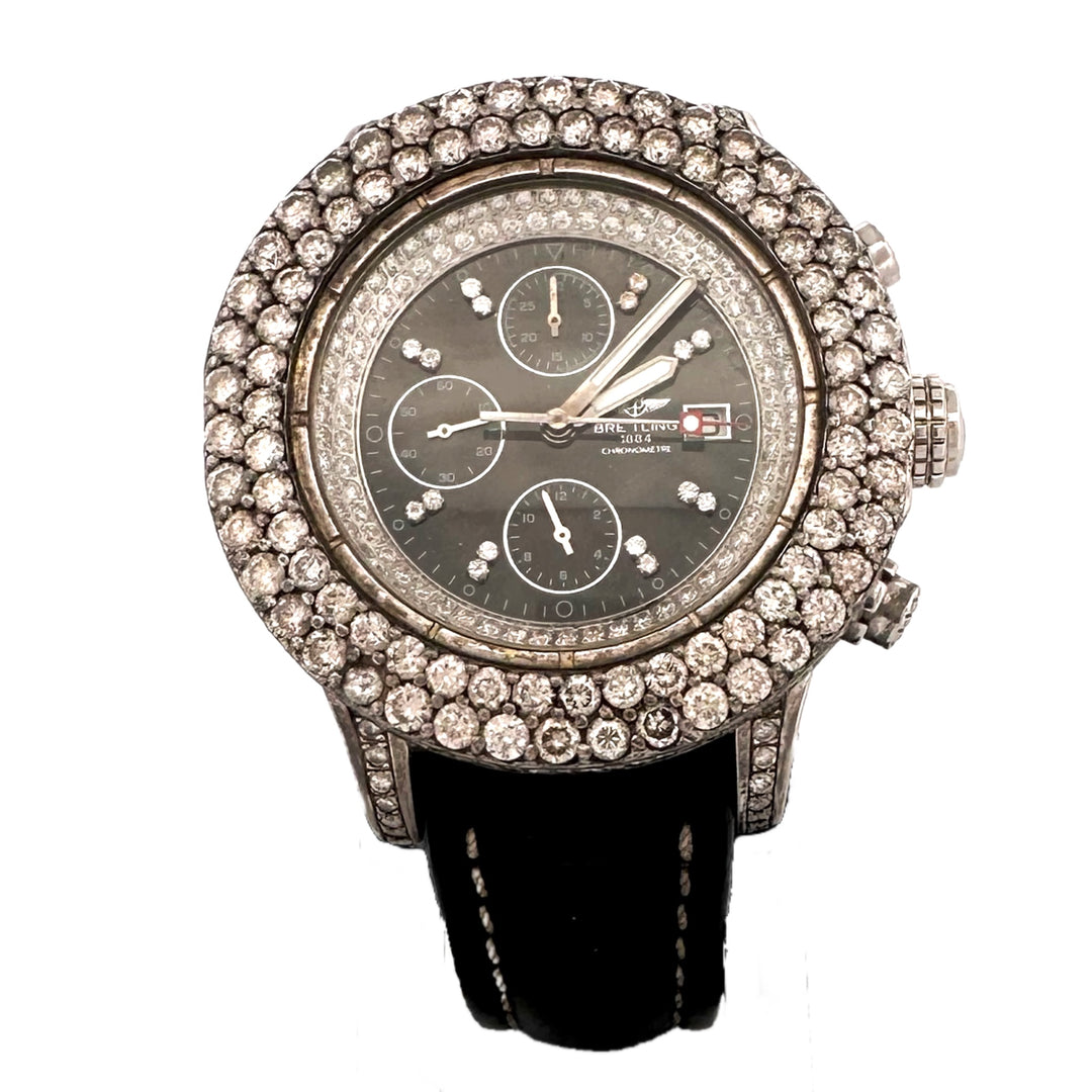 Breitling Super Avenger Chronograph with Diamonds Leather Strap Watch