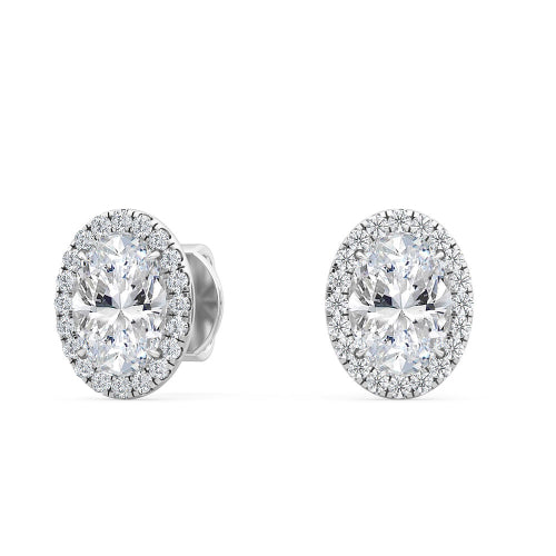 1.22ctw Oval with Halo Lab-Grown Diamond Stud Earrings in 14k White Gold