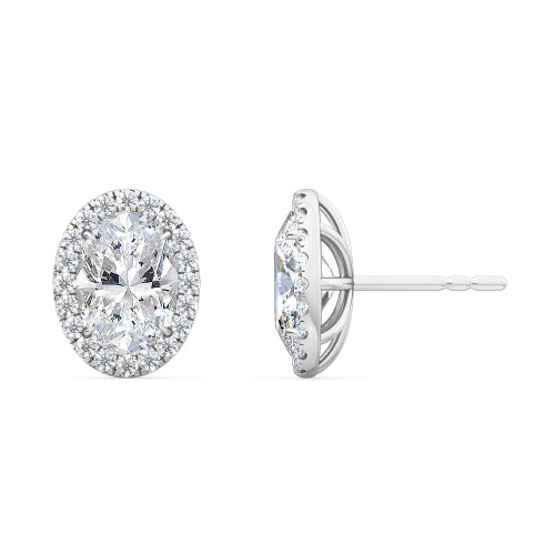 1.22ctw Oval with Halo Lab-Grown Diamond Stud Earrings in 14k White Gold