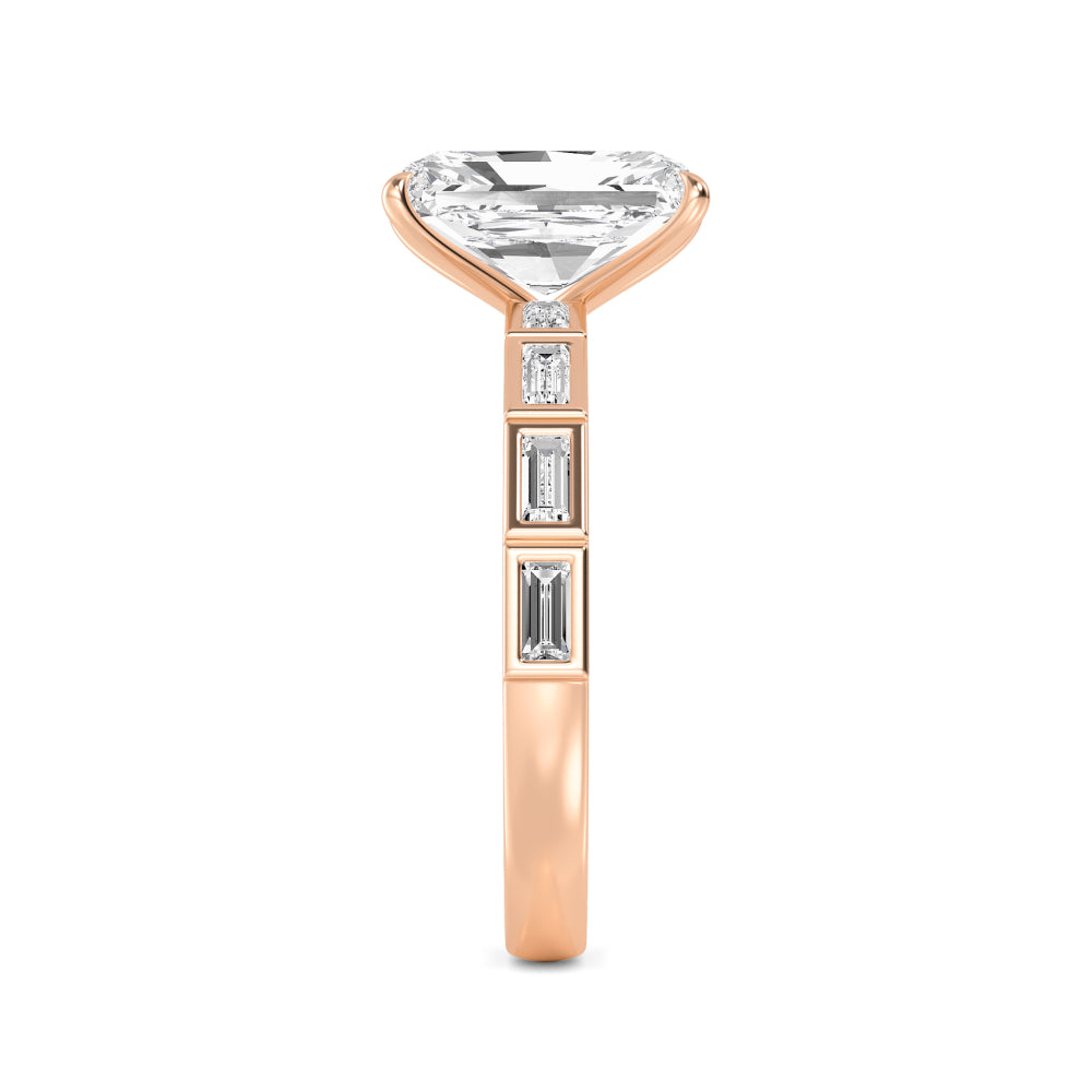 IGI Graded 4.04ct Radiant Cut Center with Baguette Sides Lab-Grown Diamond Engagement Ring in 14k Rose Gold