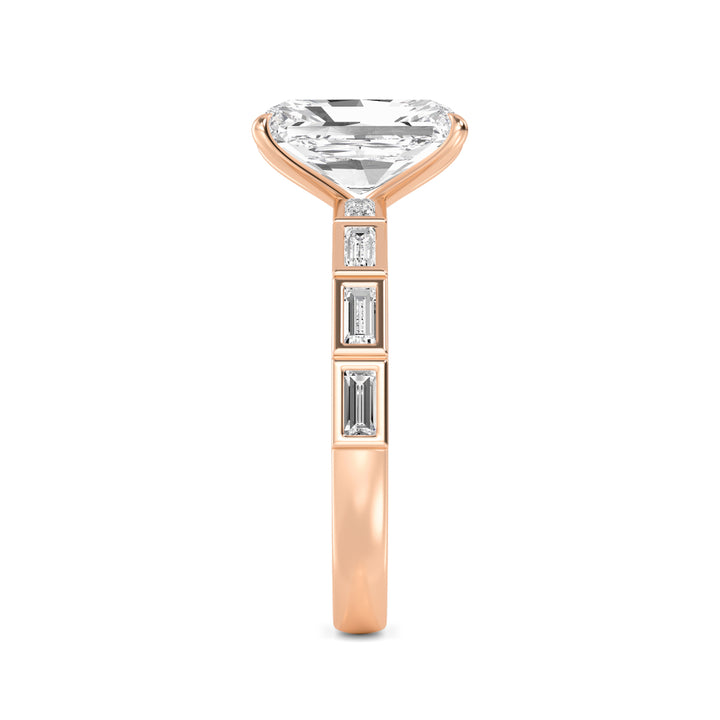 IGI Graded 4.04ct Radiant Cut Center with Baguette Sides Lab-Grown Diamond Engagement Ring in 14k Rose Gold