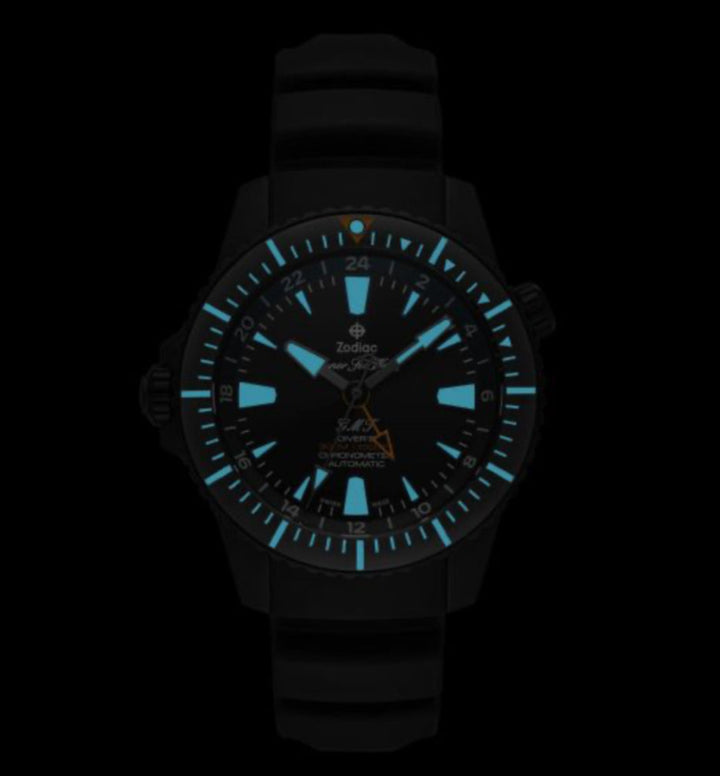 Zodiac Super Sea Wolf GMT 42mm Stainless Steel with Rubber Strap Watch with Box & Papers