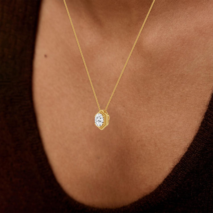 2ct Round Brilliant Lab-Grown Diamond Hexagonal Pendant Necklace in 14k Yellow Gold