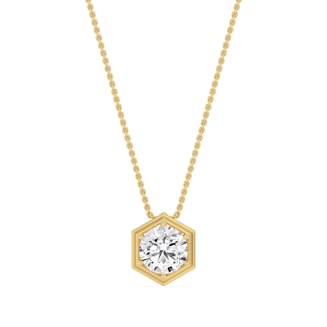 2ct Round Brilliant Lab-Grown Diamond Hexagonal Pendant Necklace in 14k Yellow Gold