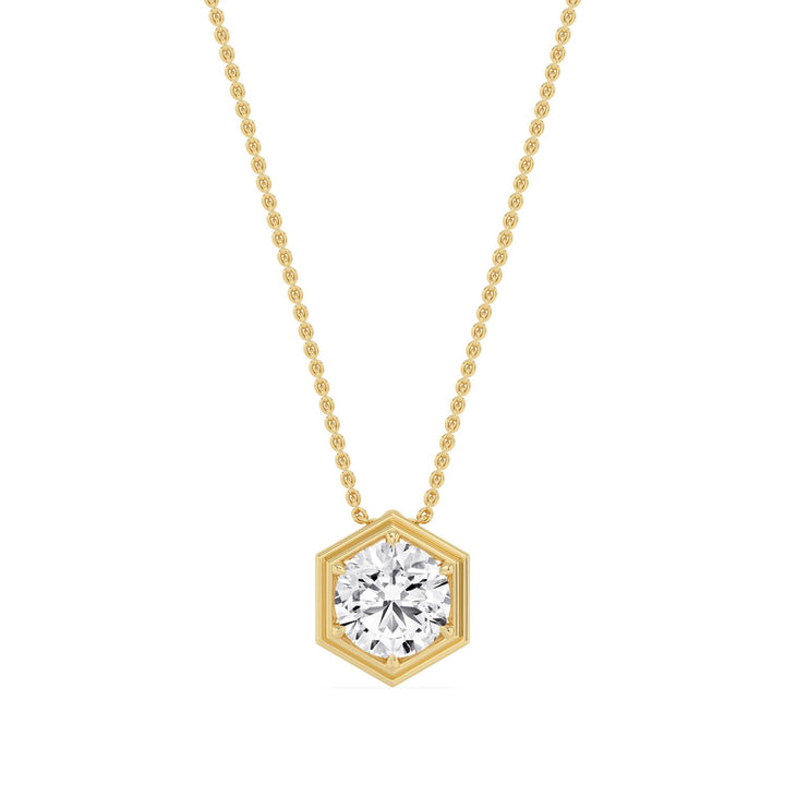 2ct Round Brilliant Lab-Grown Diamond Hexagonal Pendant Necklace in 14k Yellow Gold