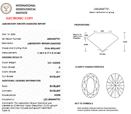 IGI Graded 3.01ct Oval with Round Brilliant Lab-Grown Diamond Hidden Halo Engagement Ring in 14k Yellow Gold IGI Lab Report