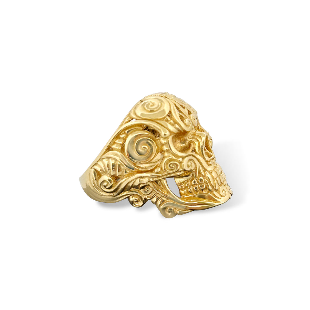 14K Yellow Gold Skull Ring