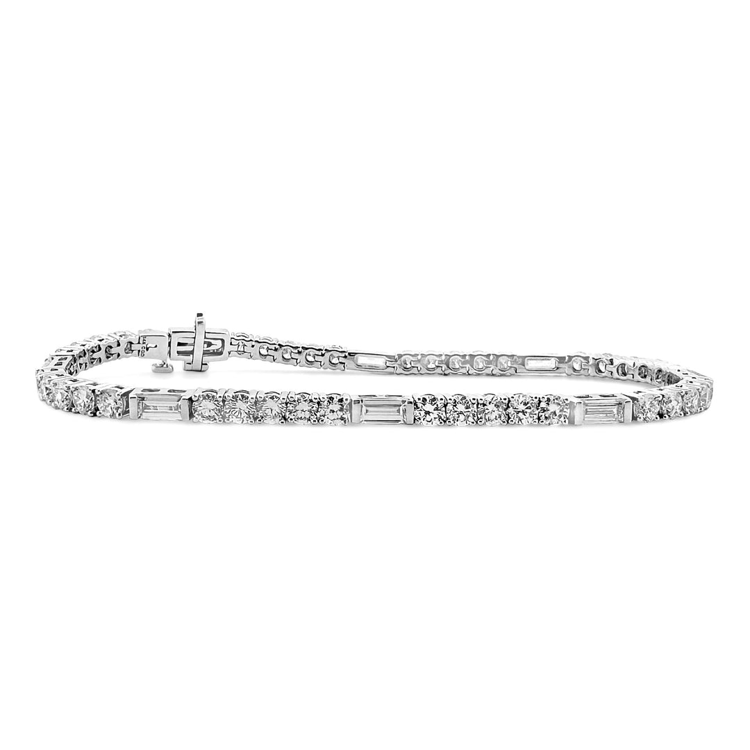 6.22ctw Round Brilliant and Emerald Cut Lab-Grown Diamond Tennis Bracelet in 14k White Gold
