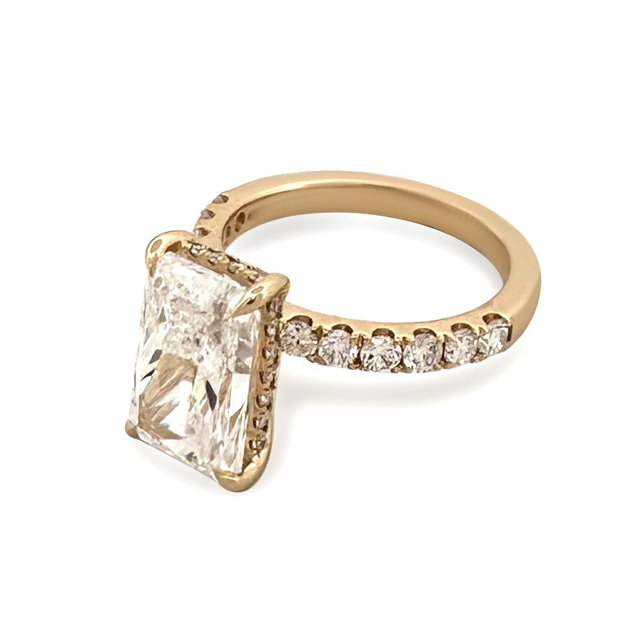 IGI Graded 4.06ct Radiant Cut Center with Hidden Halo Lab-Grown Diamond Engagement Ring in 14k Yellow Gold