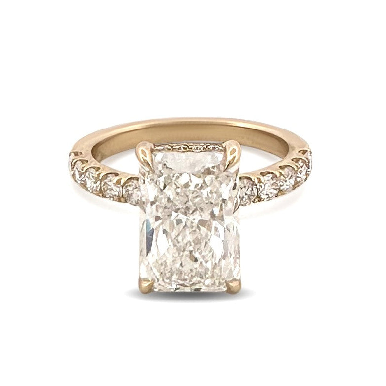 IGI Graded 4.06ct Radiant Cut Center with Hidden Halo Lab-Grown Diamond Engagement Ring in 14k Yellow Gold