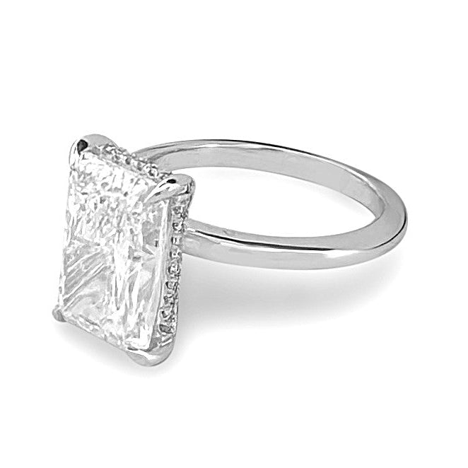 IGI Graded 5ct Radiant Cut with Round Brilliant Hidden Halo Lab-Grown Diamond Engagement Ring in 14k White Gold