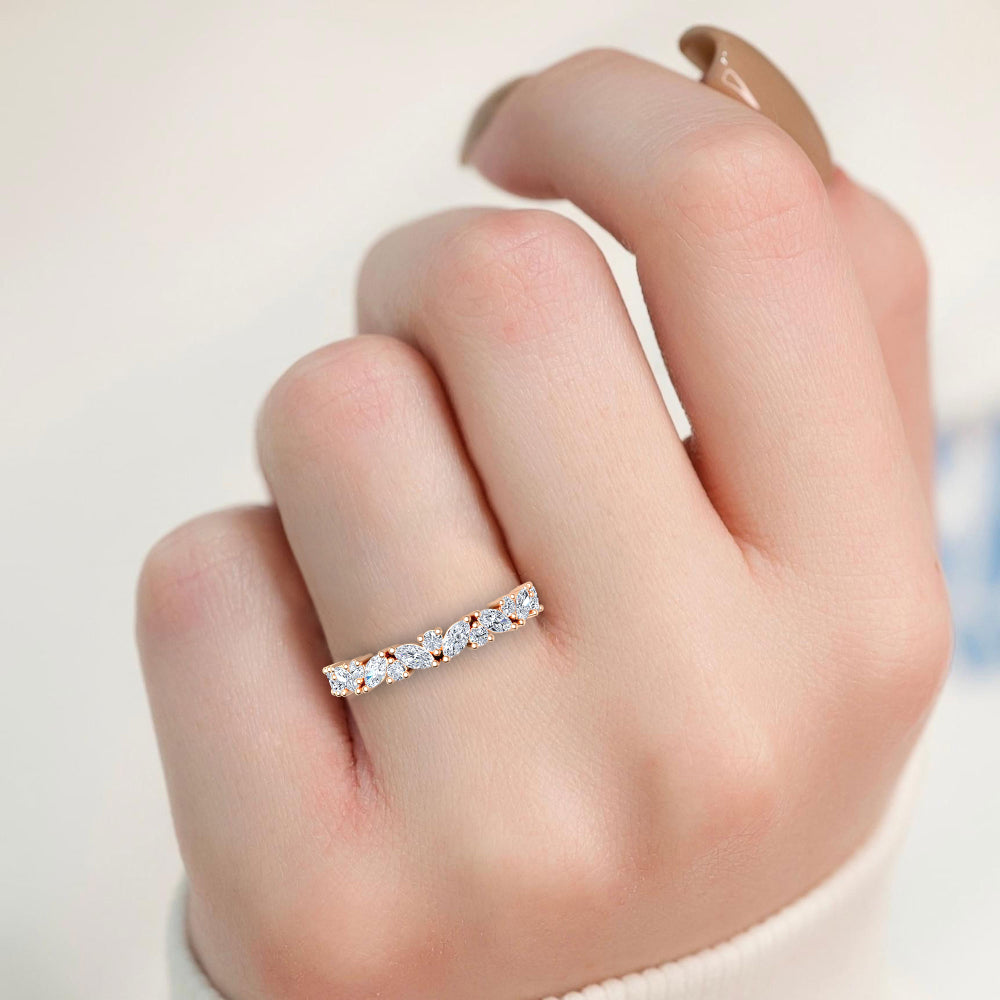 0.71ctw Marquise & Round Brilliant Lab-Grown Diamond Stackable Band in 14k Rose Gold