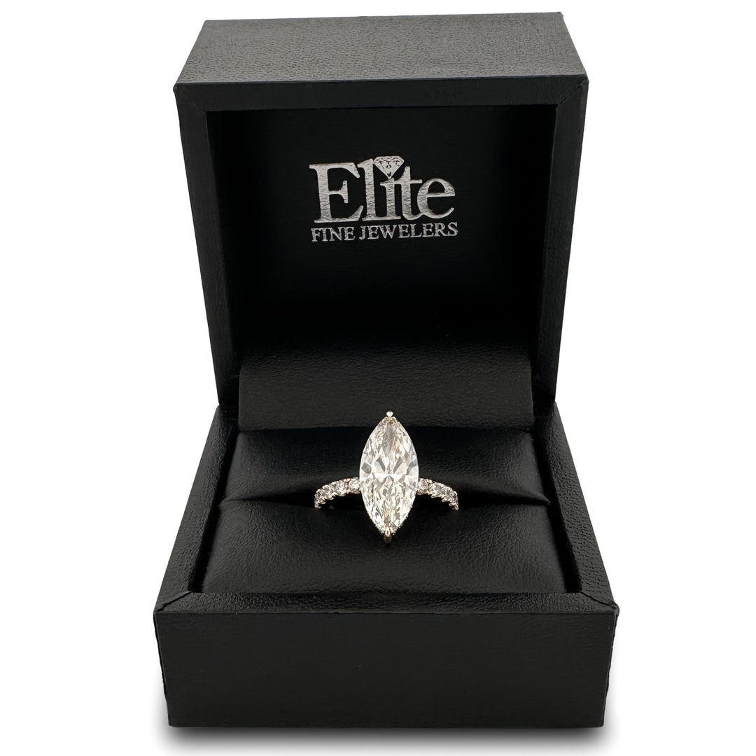 IGI Graded 4ct Marquise Center with Round Brilliant Lab-Grown Diamond Hidden Halo Engagement Ring in 14k Yellow Gold