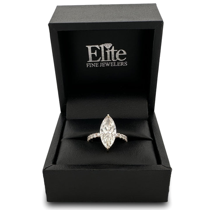 IGI Graded 4ct Marquise Center with Round Brilliant Lab-Grown Diamond Hidden Halo Engagement Ring in 14k Yellow Gold