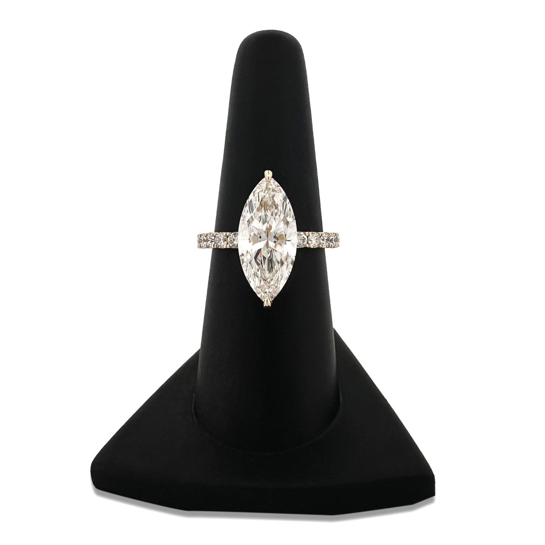 IGI Graded 4ct Marquise Center with Round Brilliant Lab-Grown Diamond Hidden Halo Engagement Ring in 14k Yellow Gold