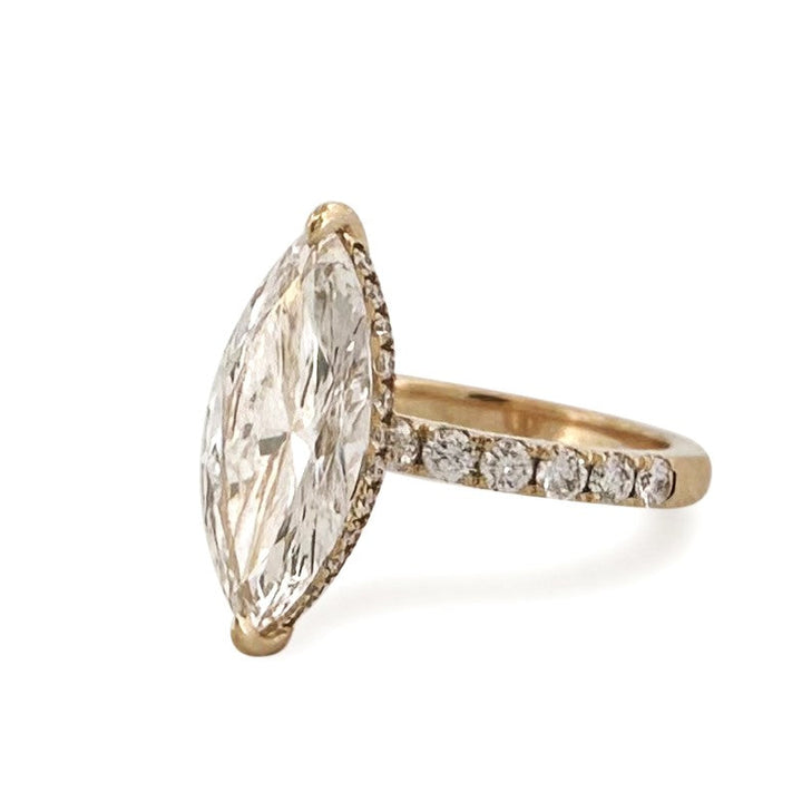 IGI Graded 4ct Marquise Center with Round Brilliant Lab-Grown Diamond Hidden Halo Engagement Ring in 14k Yellow Gold