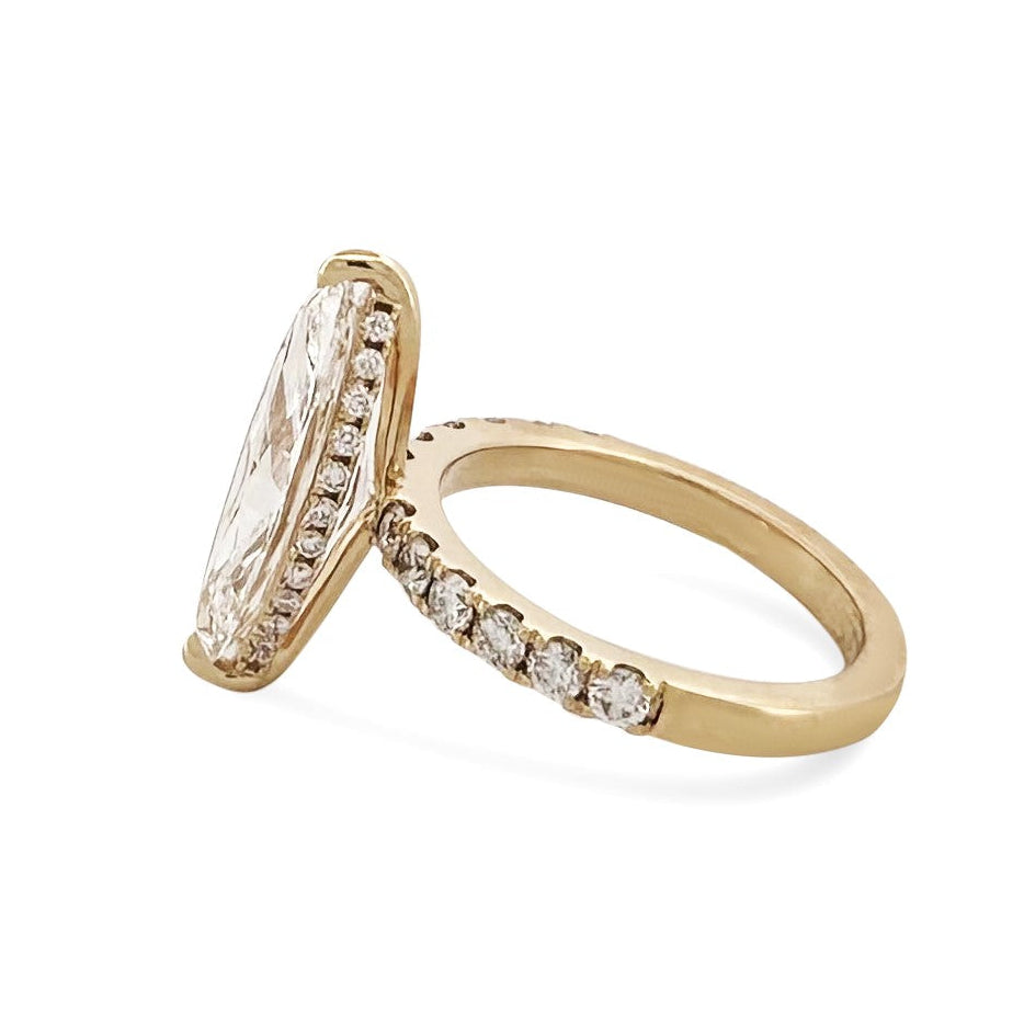 IGI Graded 4ct Marquise Center with Round Brilliant Lab-Grown Diamond Hidden Halo Engagement Ring in 14k Yellow Gold