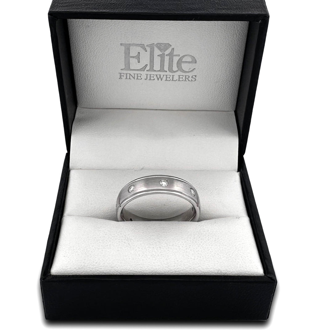 0.36ctw Round Brilliant Cut Natural Diamond Flush-Set Men's Band 14k White Gold