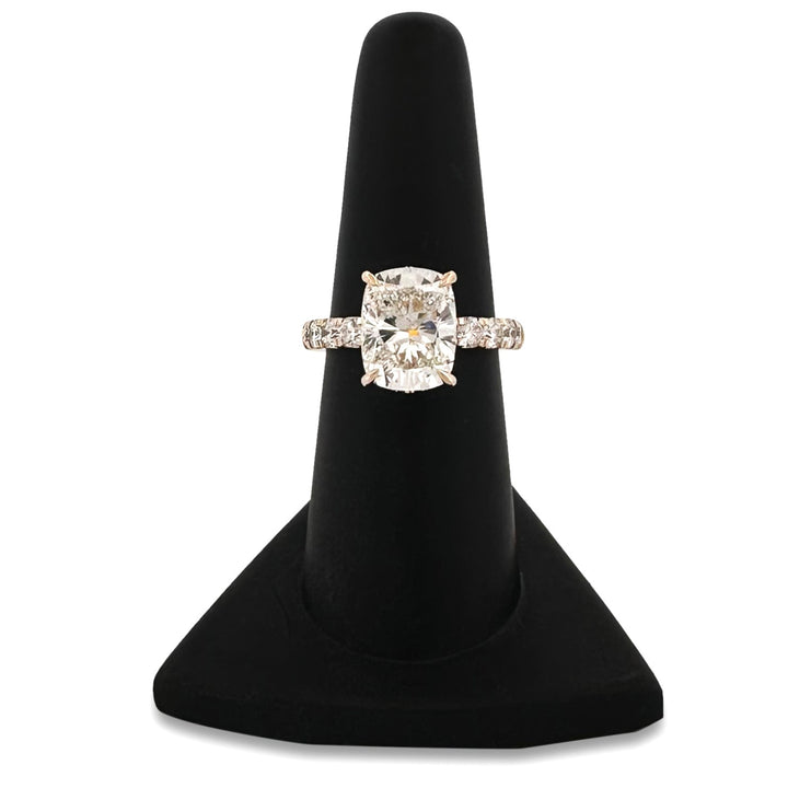 IGI Graded 3.05cts Cushion Cut with Hidden Halo Lab-Grown Diamond Engagement Ring in 14k Yellow Gold