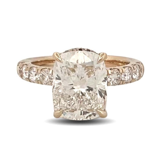 IGI Graded 3.05cts Cushion Cut with Hidden Halo Lab-Grown Diamond Engagement Ring in 14k Yellow Gold