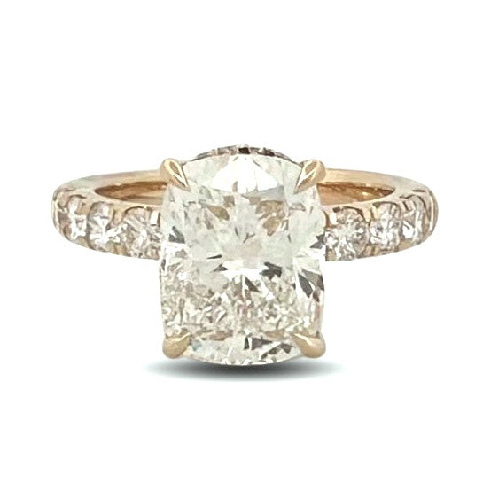 IGI Graded 3.05ct Cushion Cut with Hidden Halo Lab-Grown Diamond Engagement Ring in 14k Yellow Gold