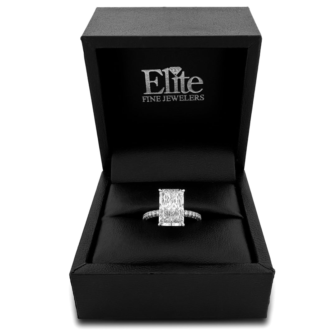 IGI Graded 3.03ct Radiant Cut Center with Hidden Halo Lab-Grown Diamond Eternity Engagement Ring in 14k White Gold