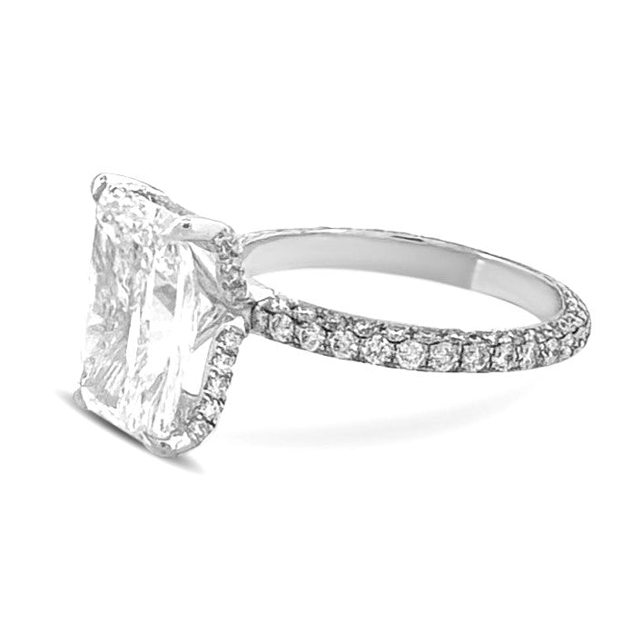 IGI Graded 3.03ct Radiant Cut Center with Hidden Halo Lab-Grown Diamond Eternity Engagement Ring in 14k White Gold